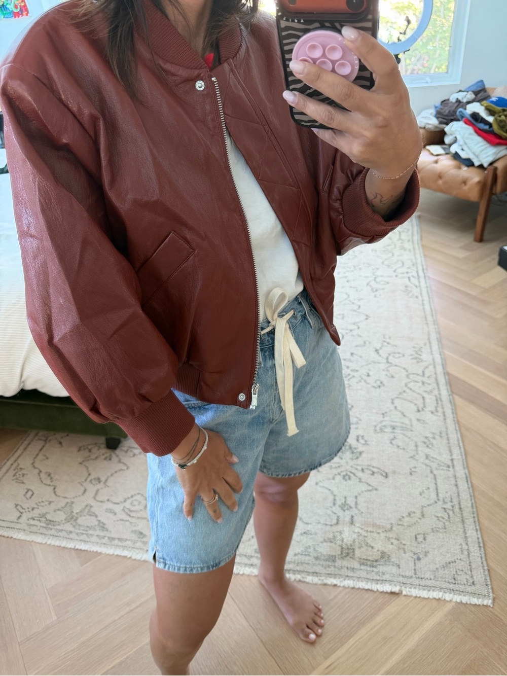Zara FAUX LEATHER SHOULDER PAD BOMBER JACK